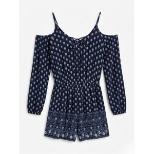 Hollister Navy Blue Floral Cold Shoulder Romper XS  Boho Festival
